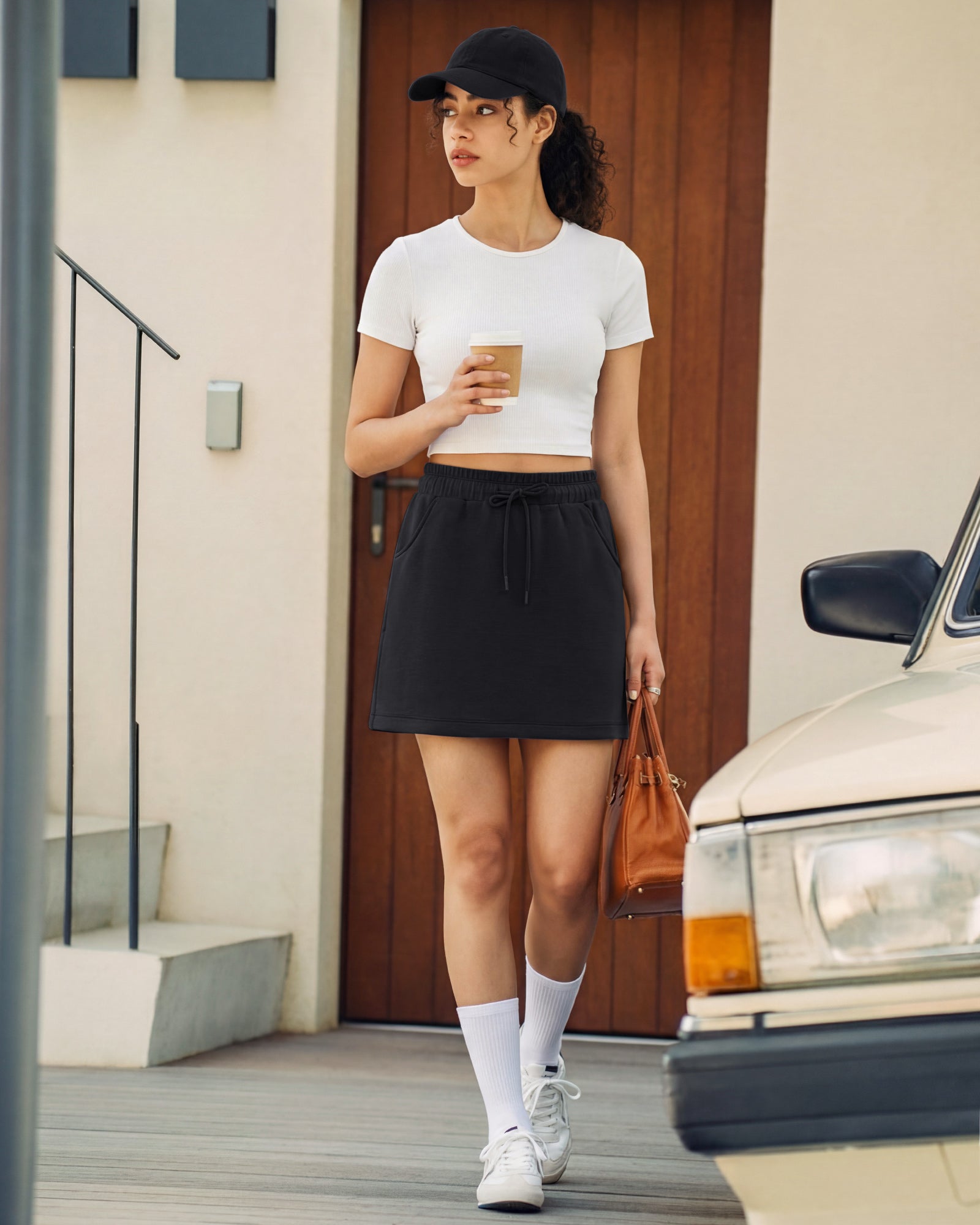 G4Free - G4Free Smoofit 16" Modal Soft A Line Sweat Skirt Elastic Drawstring with Pockets -GF26S966A001A-S