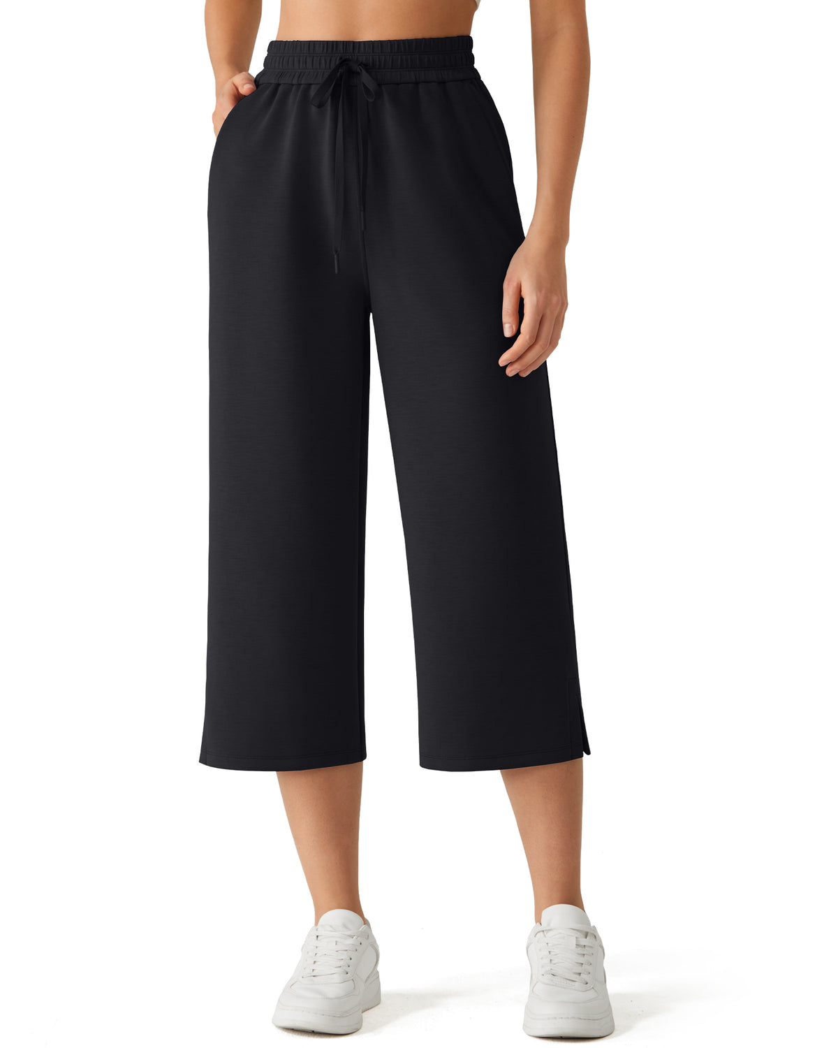 G4Free - G4Free Smoofit Drawstring Wide Leg Capri Pants with Pockets -GF26J907A001A-S