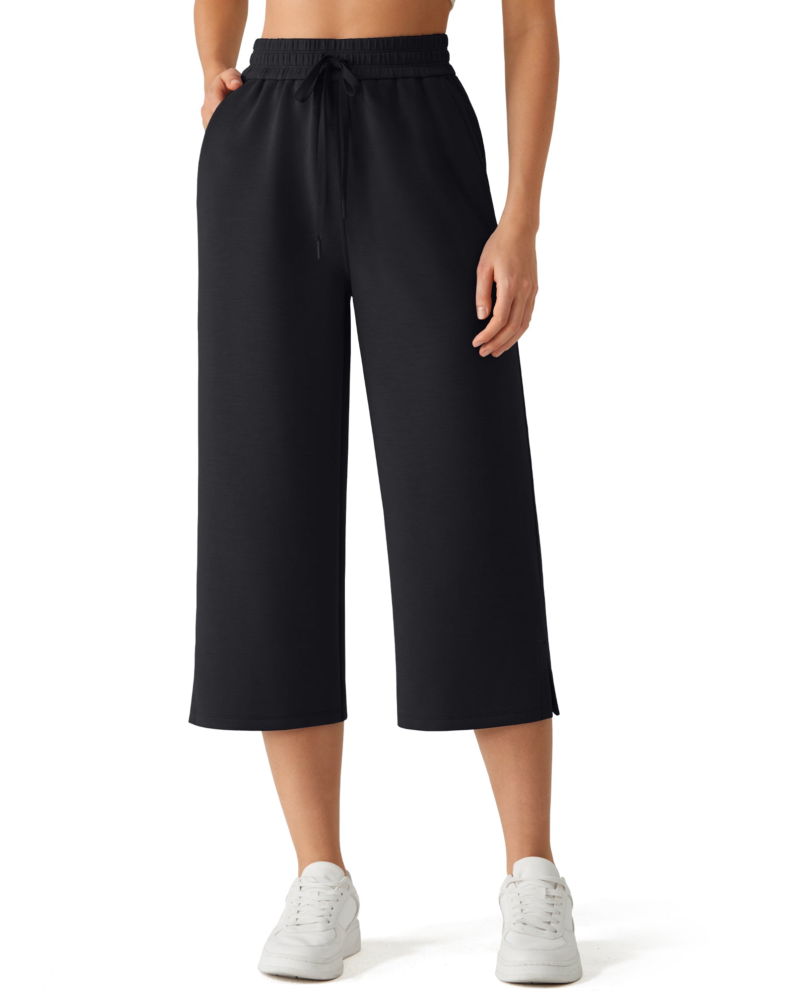 G4Free - G4Free Smoofit Drawstring Wide Leg Capri Pants with Pockets -GF26J907A001A-S