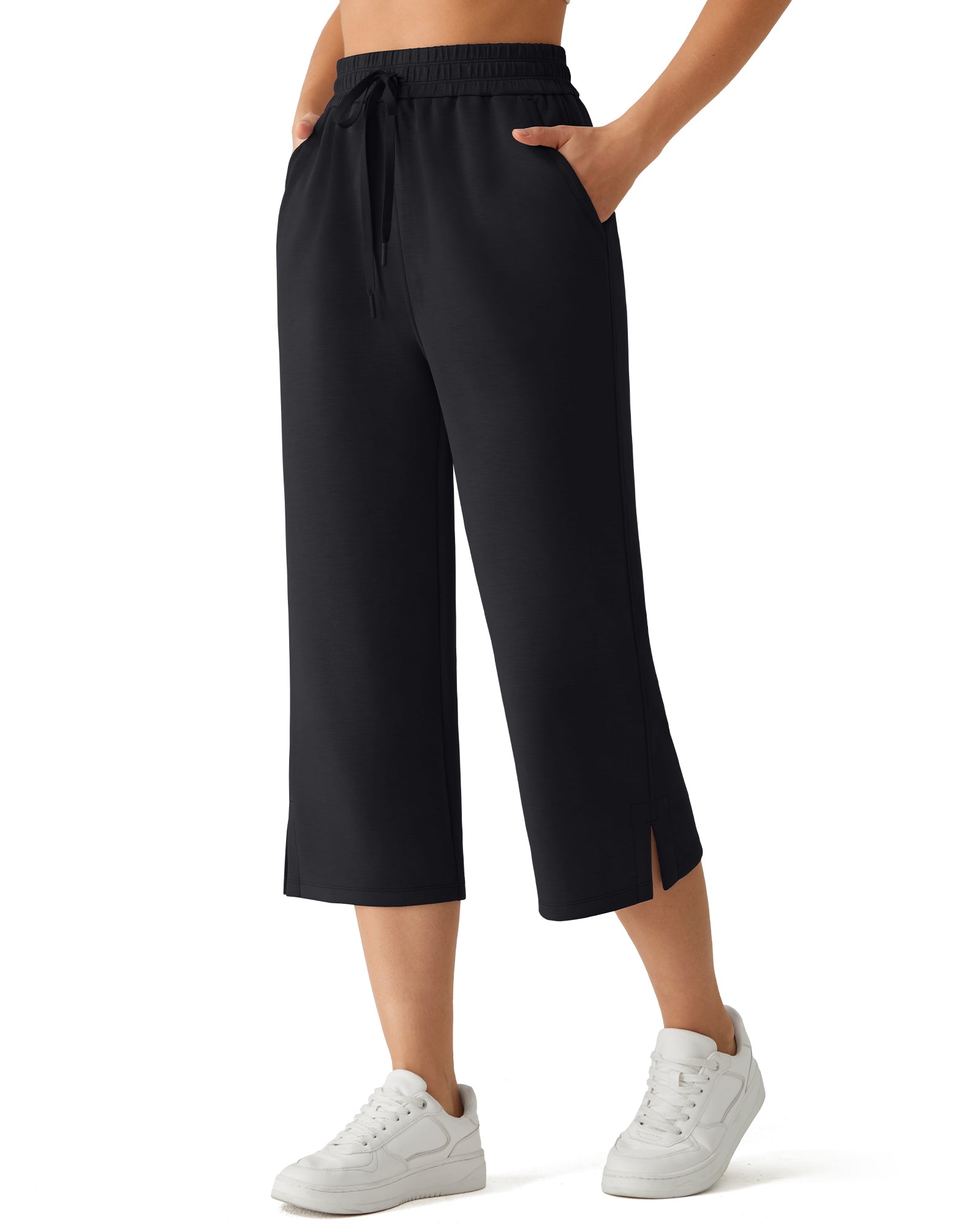 G4Free - G4Free Smoofit Drawstring Wide Leg Capri Pants with Pockets -GF26J907A001A-S