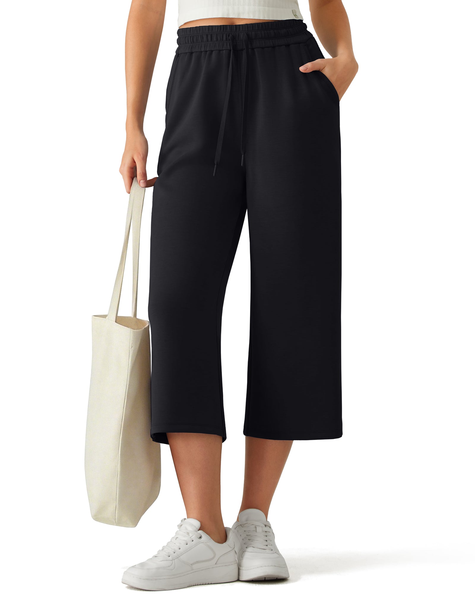 G4Free - G4Free Smoofit Drawstring Wide Leg Capri Pants with Pockets -GF26J907A001A-S