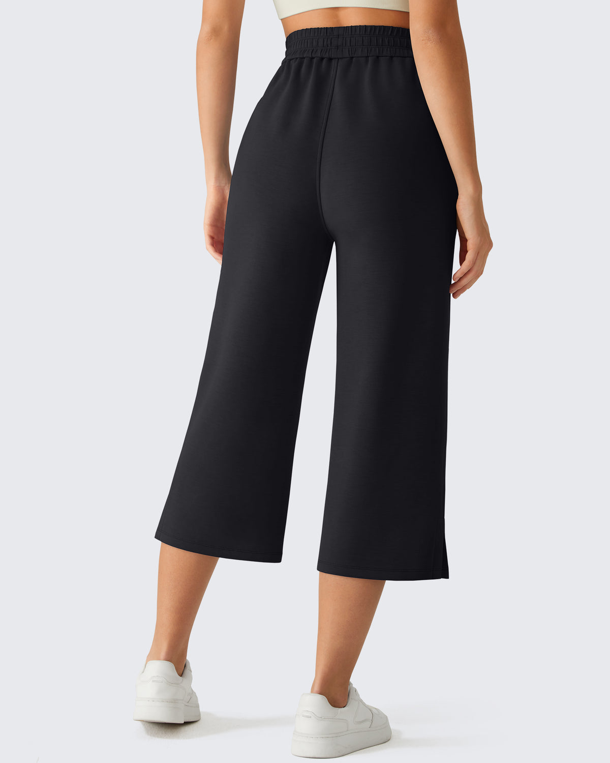 G4Free - G4Free Smoofit Drawstring Wide Leg Capri Pants with Pockets -GF26J907A001A-S