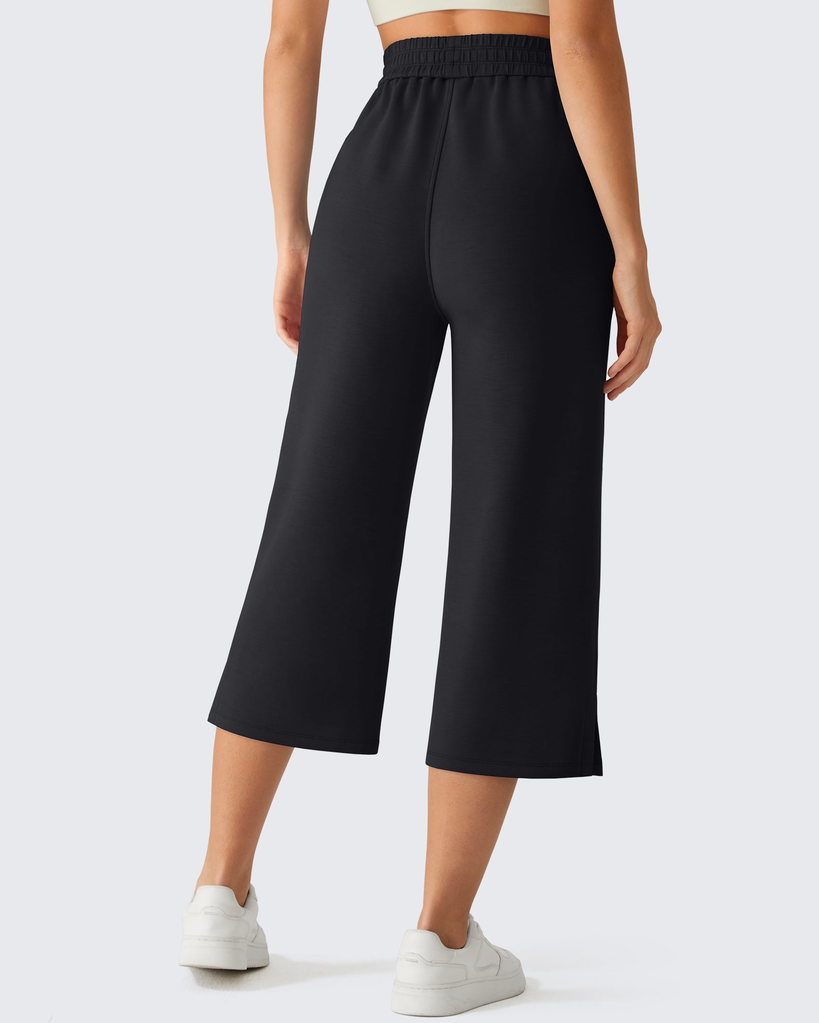 G4Free - G4Free Smoofit Drawstring Wide Leg Capri Pants with Pockets -GF26J907A001A-S
