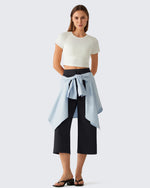 G4Free - G4Free Smoofit Drawstring Wide Leg Capri Pants with Pockets -GF26J907A001A-S