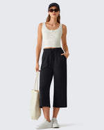 G4Free - G4Free Smoofit Drawstring Wide Leg Capri Pants with Pockets -GF26J907A001A-S