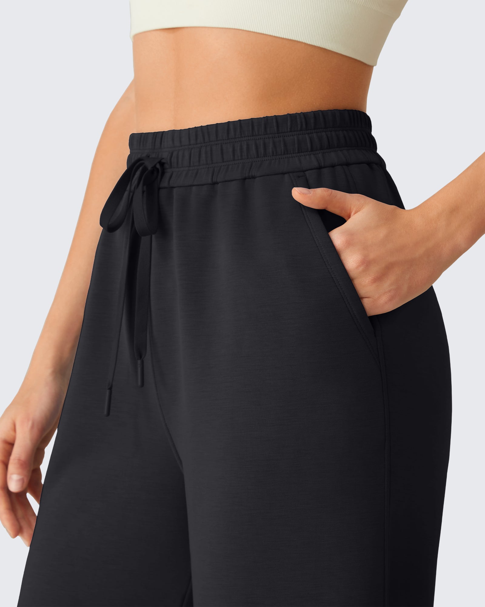 G4Free - G4Free Smoofit Drawstring Wide Leg Capri Pants with Pockets -GF26J907A001A-S