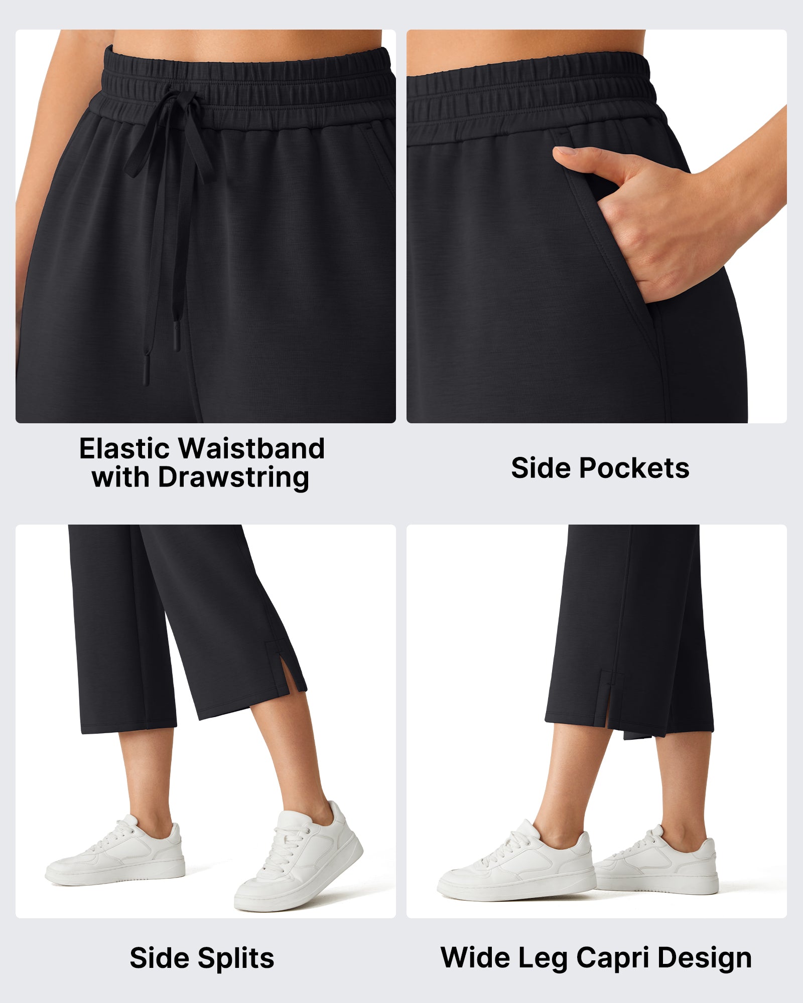 G4Free - G4Free Smoofit Drawstring Wide Leg Capri Pants with Pockets -GF26J907A001A-S