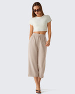 G4Free - G4Free Smoofit Drawstring Wide Leg Capri Pants with Pockets -GF26J907A001A-S