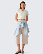 G4Free - G4Free Smoofit Drawstring Wide Leg Capri Pants with Pockets -GF26J907A001A-S