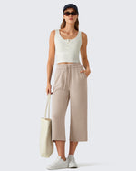 G4Free - G4Free Smoofit Drawstring Wide Leg Capri Pants with Pockets -GF26J907A001A-S