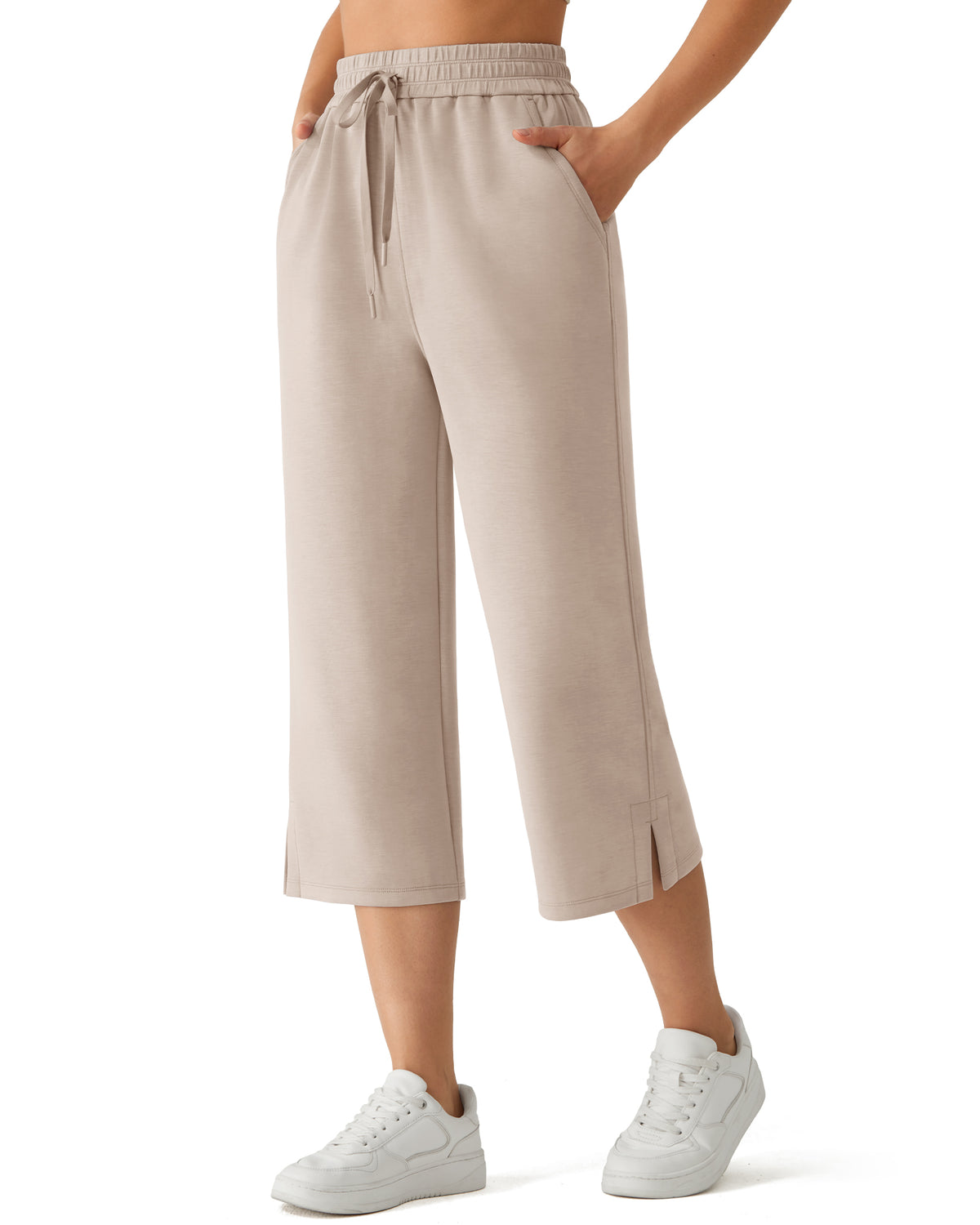 G4Free - G4Free Smoofit Drawstring Wide Leg Capri Pants with Pockets -GF26J907A001A-S