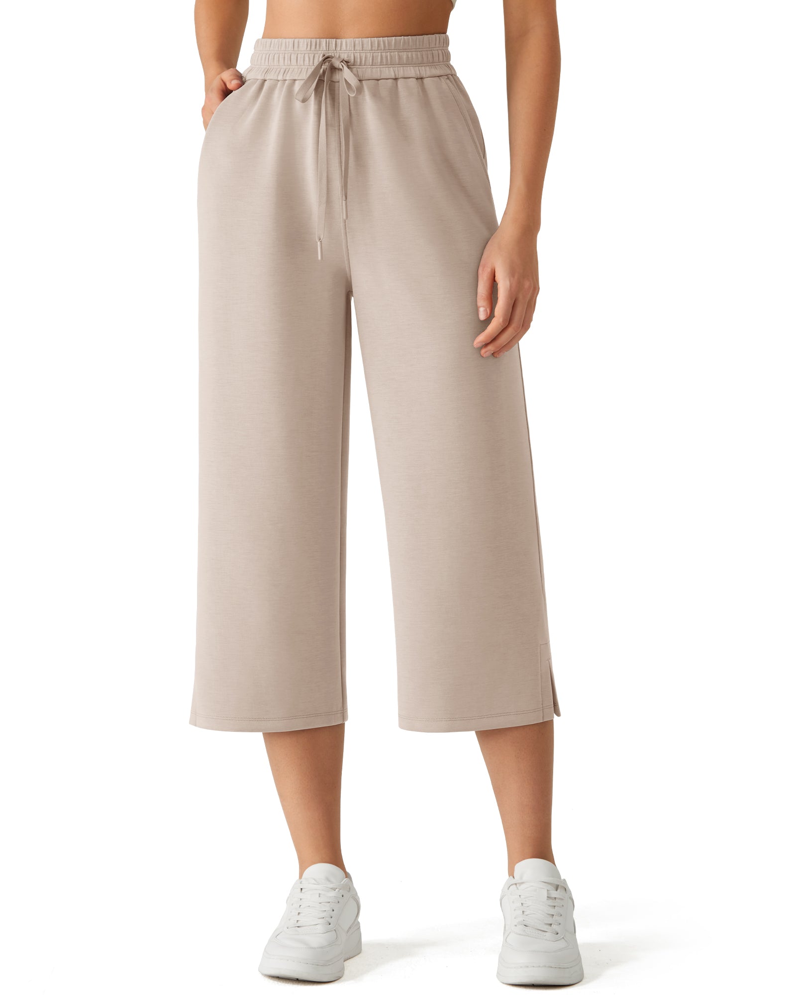 G4Free - G4Free Smoofit Drawstring Wide Leg Capri Pants with Pockets -GF26J907A001A-S