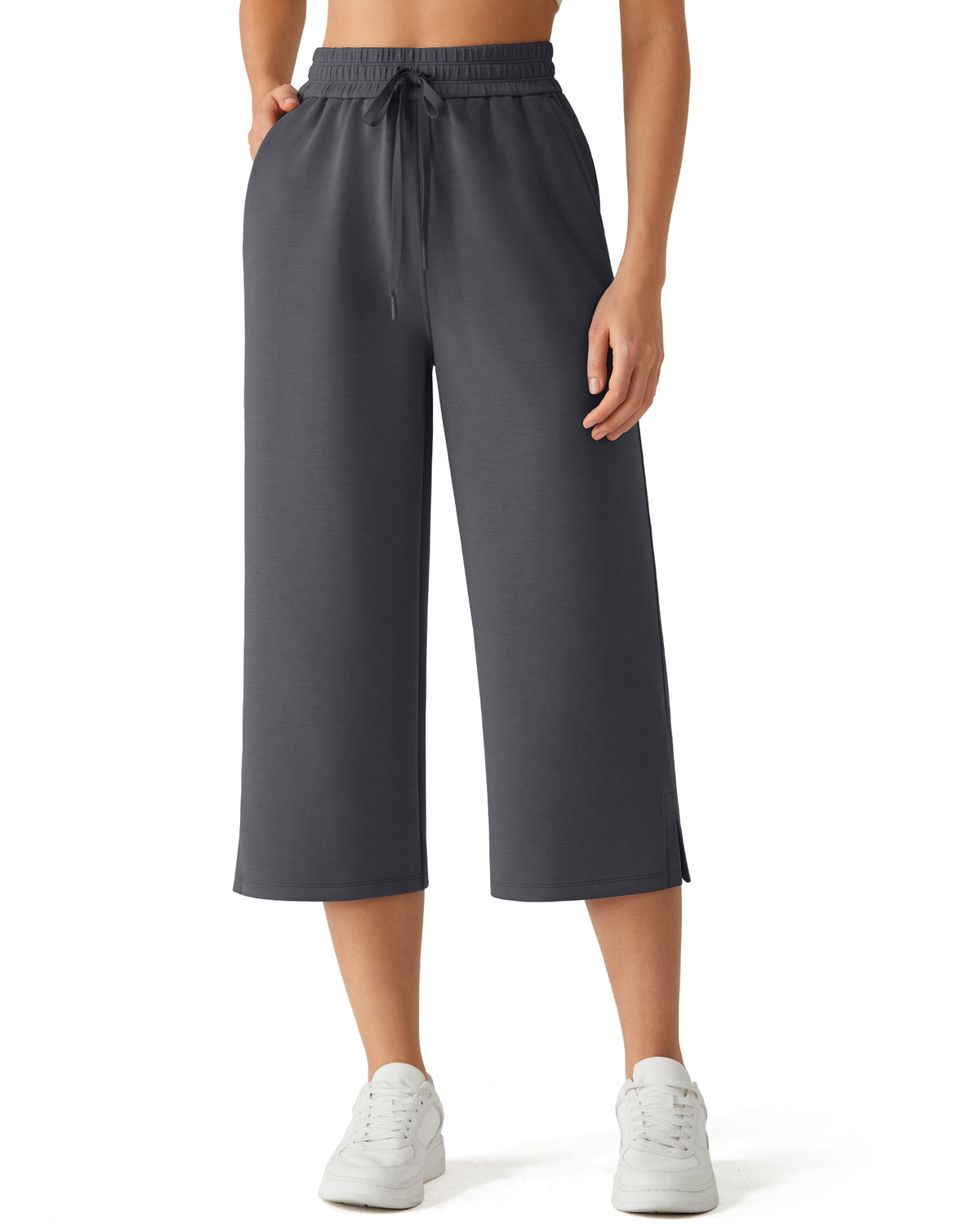 G4Free - G4Free Smoofit Drawstring Wide Leg Capri Pants with Pockets -GF26J907C001A-S