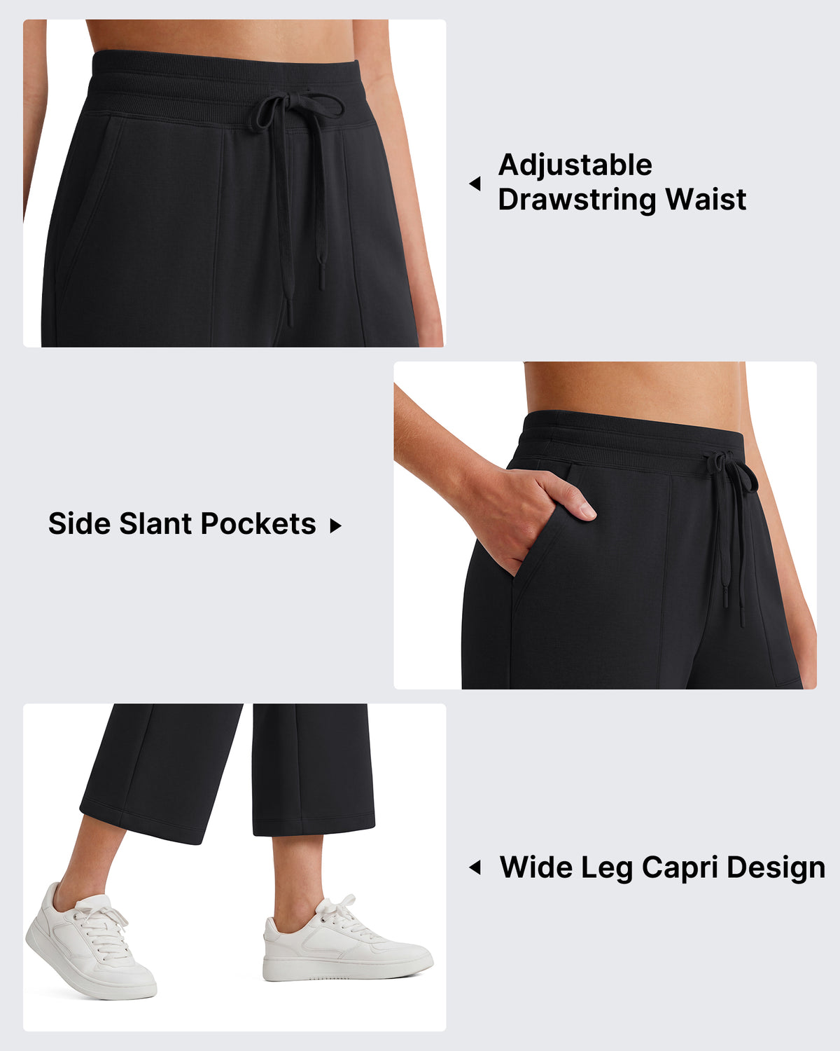 G4Free - G4Free Smoofit High Waisted Drawstring Wide Leg Capris with Pockets -GF26J982A001A-S