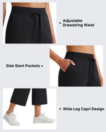 G4Free - G4Free Smoofit High Waisted Drawstring Wide Leg Capris with Pockets -GF26J982A001A-S
