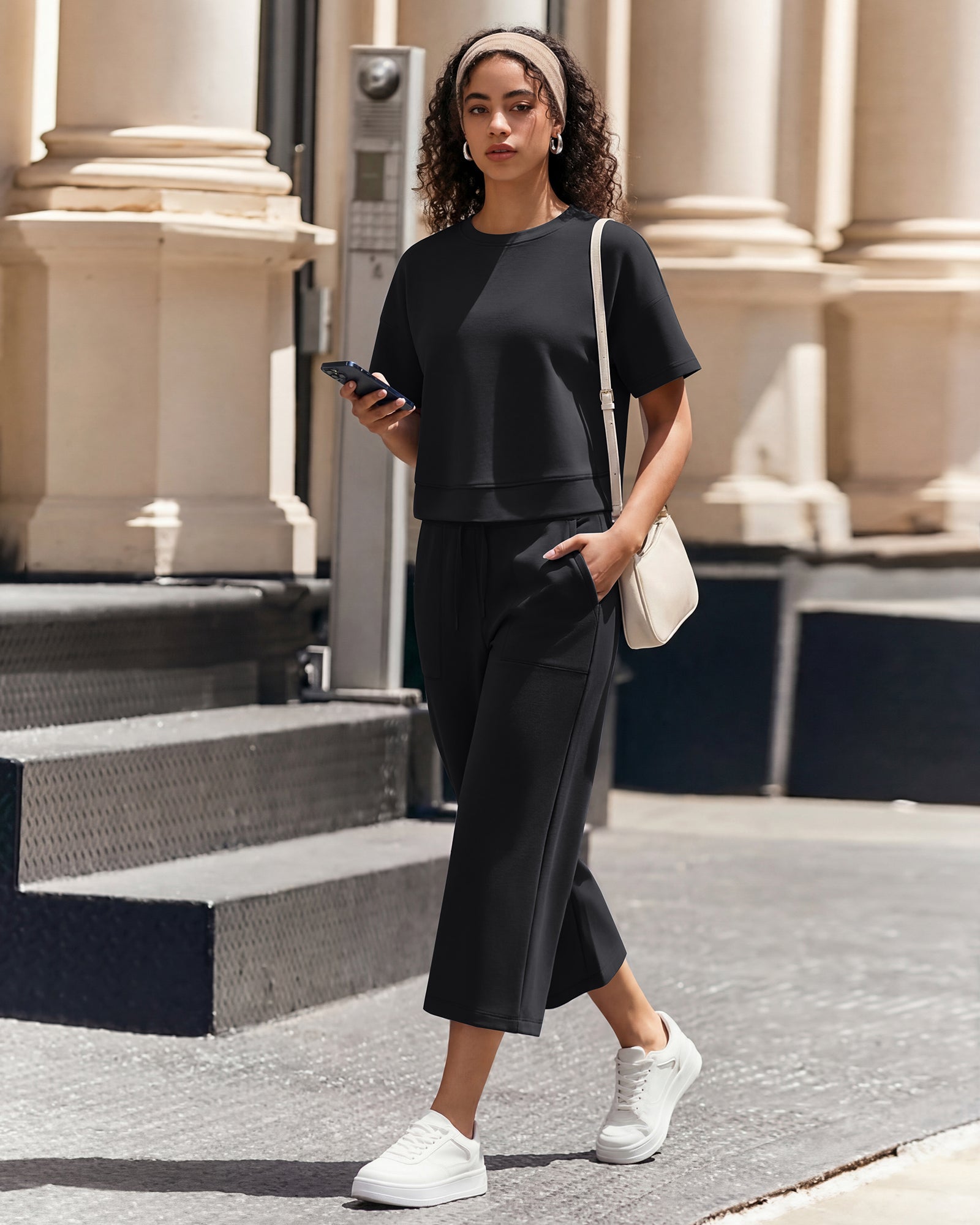 G4Free - G4Free Smoofit High Waisted Drawstring Wide Leg Capris with Pockets -GF26J982A001A-S