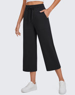 G4Free - G4Free Smoofit High Waisted Drawstring Wide Leg Capris with Pockets -GF26J982A001A-S