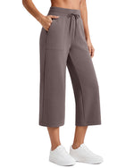 G4Free - G4Free Smoofit High Waisted Drawstring Wide Leg Capris with Pockets -GF26J982A001A-S