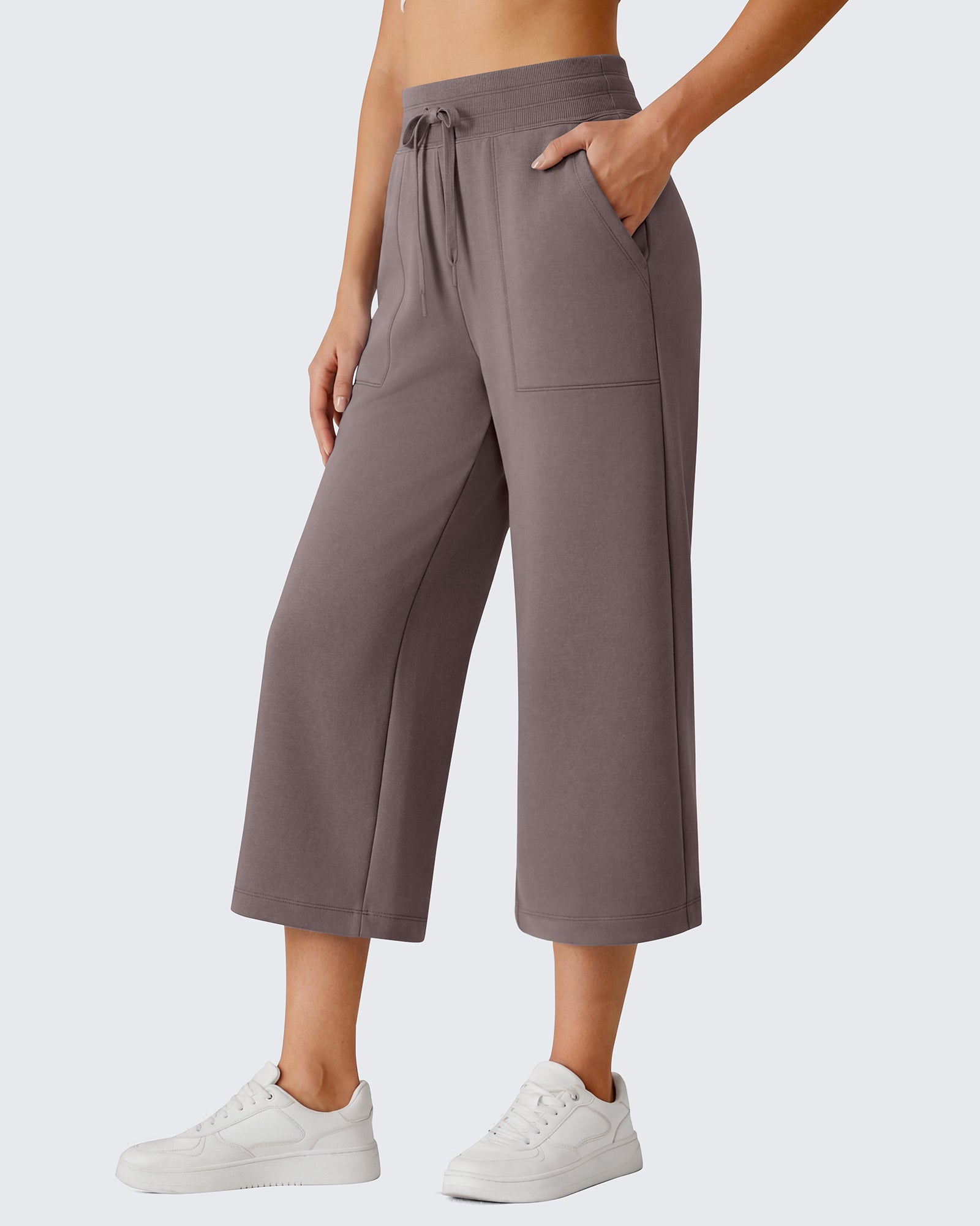 G4Free - G4Free Smoofit High Waisted Drawstring Wide Leg Capris with Pockets -GF26J982A001A-S