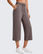 G4Free - G4Free Smoofit High Waisted Drawstring Wide Leg Capris with Pockets -GF26J982A001A-S