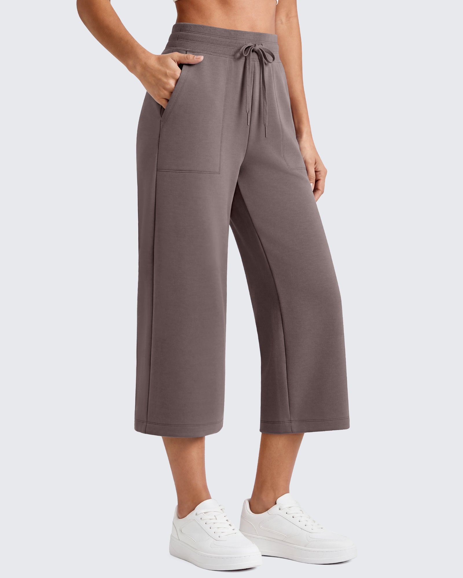 G4Free - G4Free Smoofit High Waisted Drawstring Wide Leg Capris with Pockets -GF26J982A001A-S