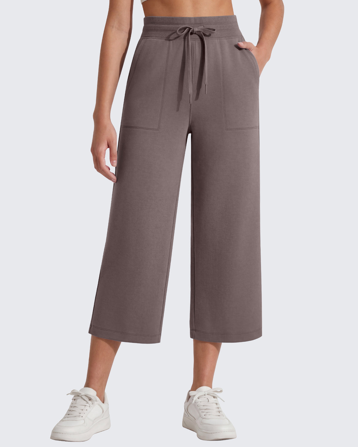 G4Free - G4Free Smoofit High Waisted Drawstring Wide Leg Capris with Pockets -GF26J982A001A-S
