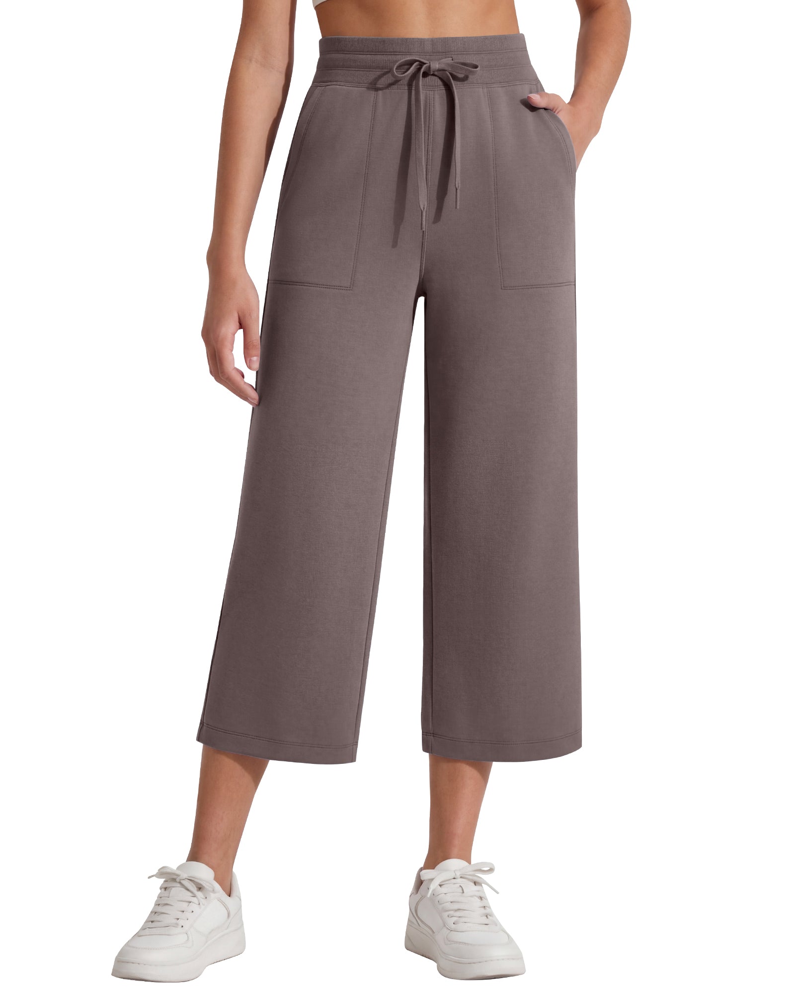 G4Free - G4Free Smoofit High Waisted Drawstring Wide Leg Capris with Pockets -GF26J982A001A-S