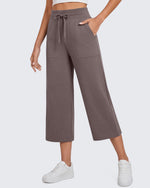 G4Free - G4Free Smoofit High Waisted Drawstring Wide Leg Capris with Pockets -GF26J982A001A-S
