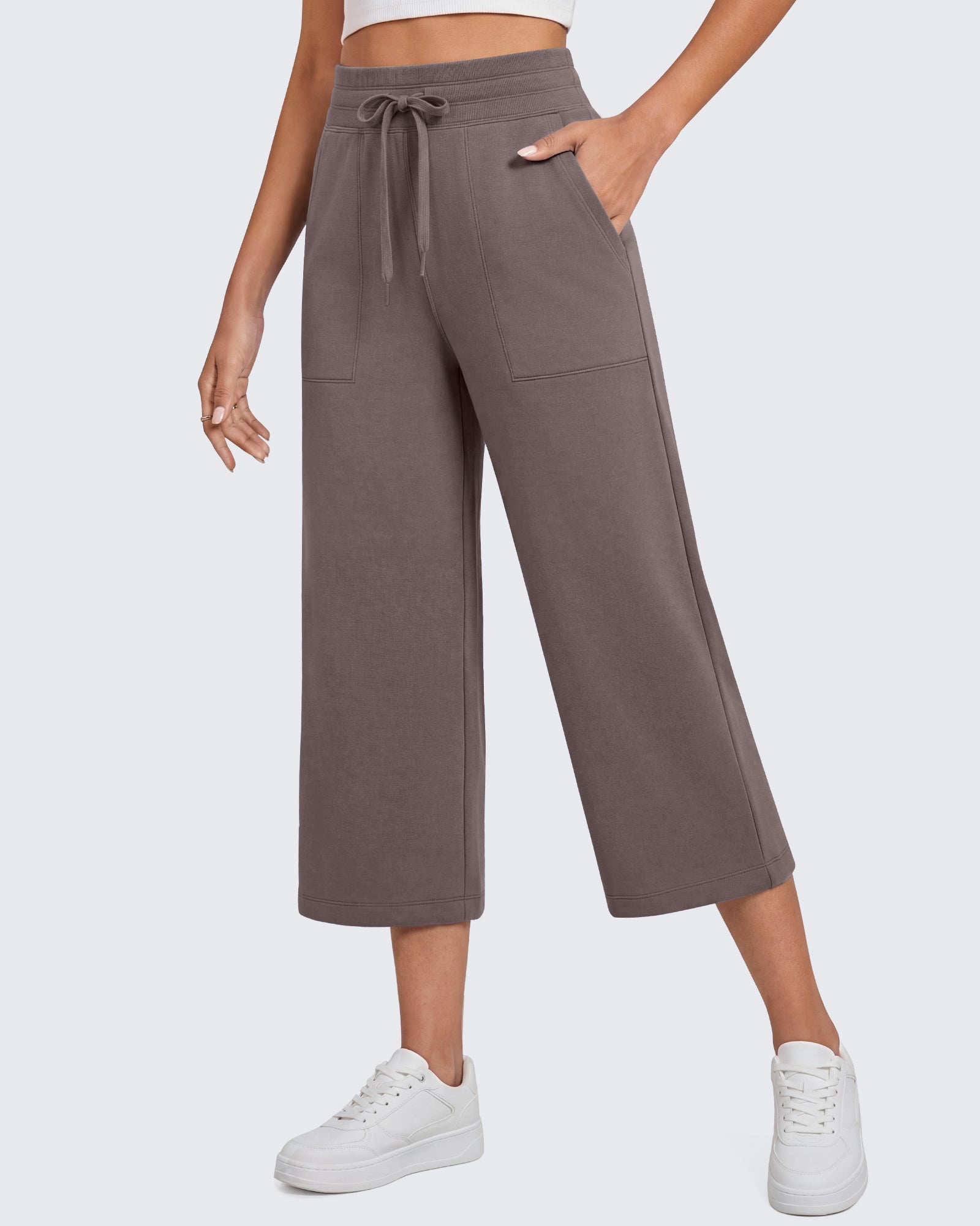 G4Free - G4Free Smoofit High Waisted Drawstring Wide Leg Capris with Pockets -GF26J982A001A-S