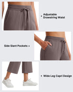 G4Free - G4Free Smoofit High Waisted Drawstring Wide Leg Capris with Pockets -GF26J982A001A-S