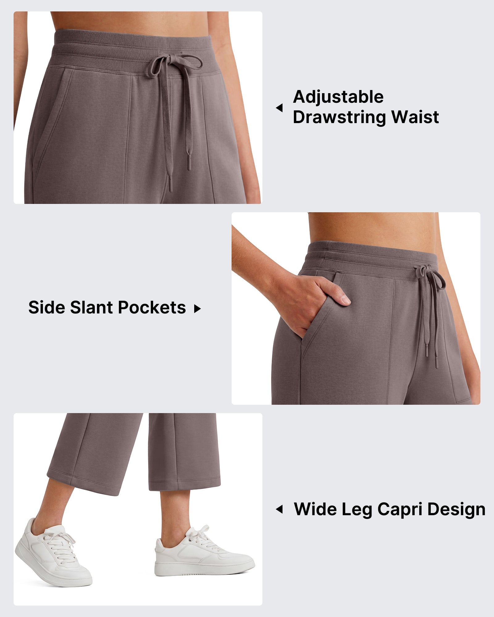 G4Free - G4Free Smoofit High Waisted Drawstring Wide Leg Capris with Pockets -GF26J982A001A-S