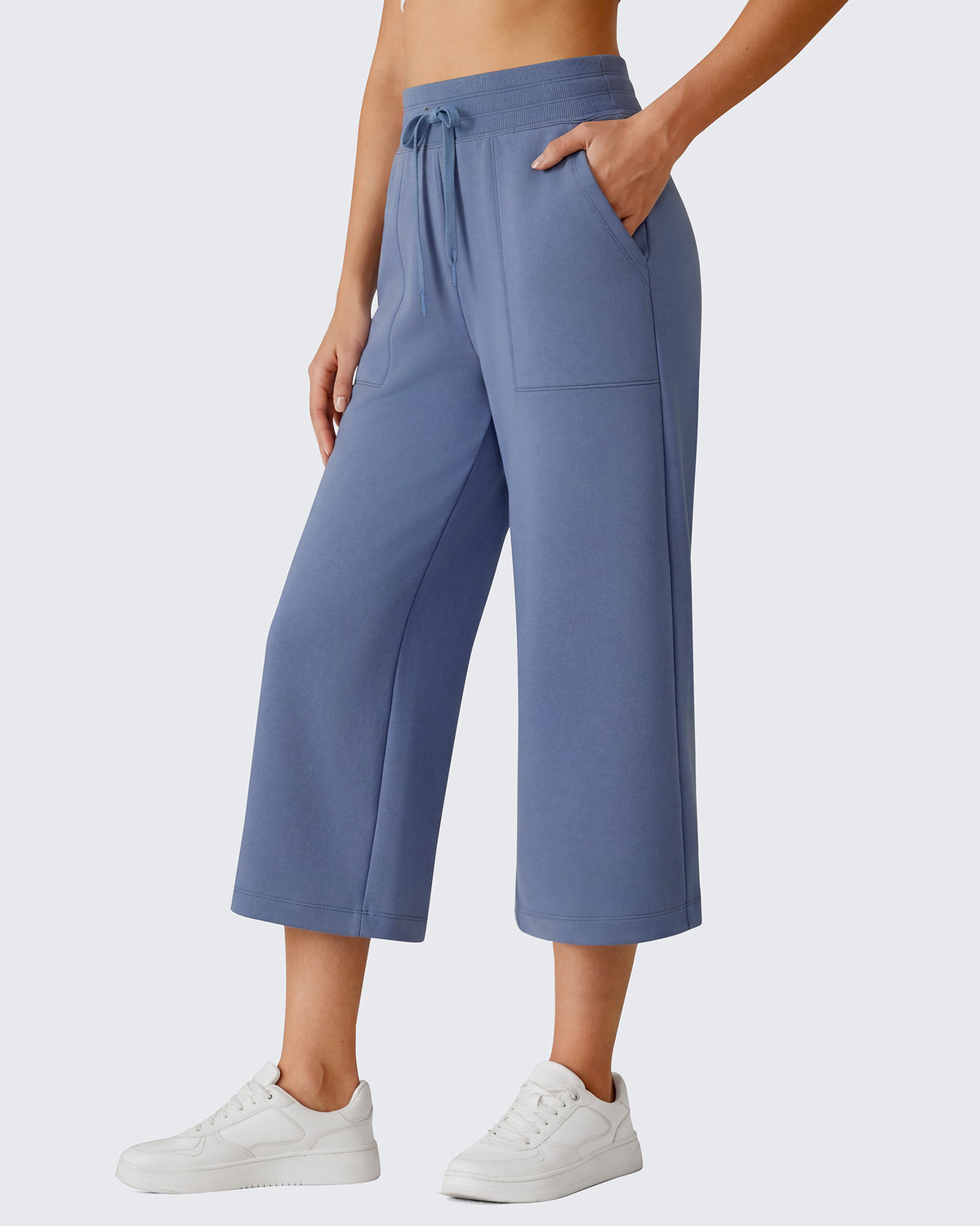 G4Free - G4Free Smoofit High Waisted Drawstring Wide Leg Capris with Pockets -GF26J982A001A-S