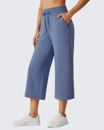 G4Free - G4Free Smoofit High Waisted Drawstring Wide Leg Capris with Pockets -GF26J982A001A-S