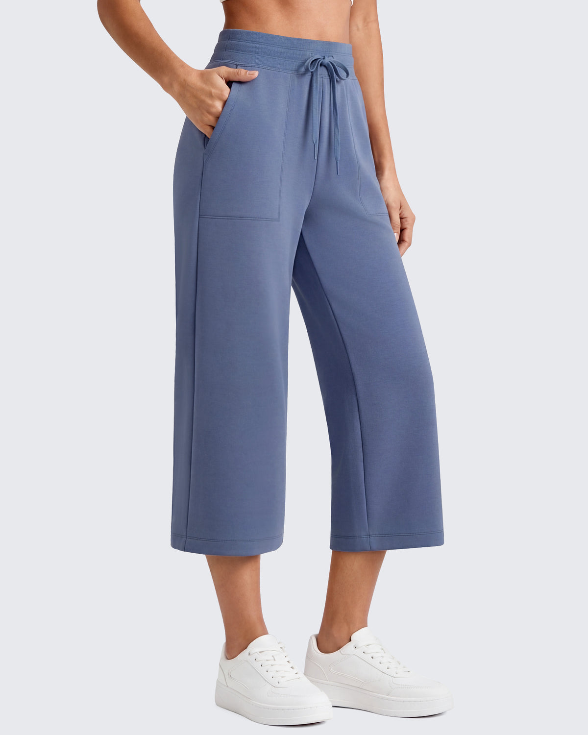 G4Free - G4Free Smoofit High Waisted Drawstring Wide Leg Capris with Pockets -GF26J982A001A-S
