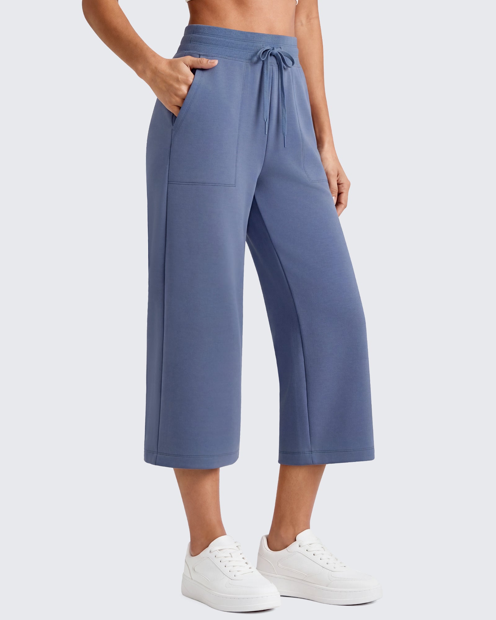 G4Free - G4Free Smoofit High Waisted Drawstring Wide Leg Capris with Pockets -GF26J982A001A-S