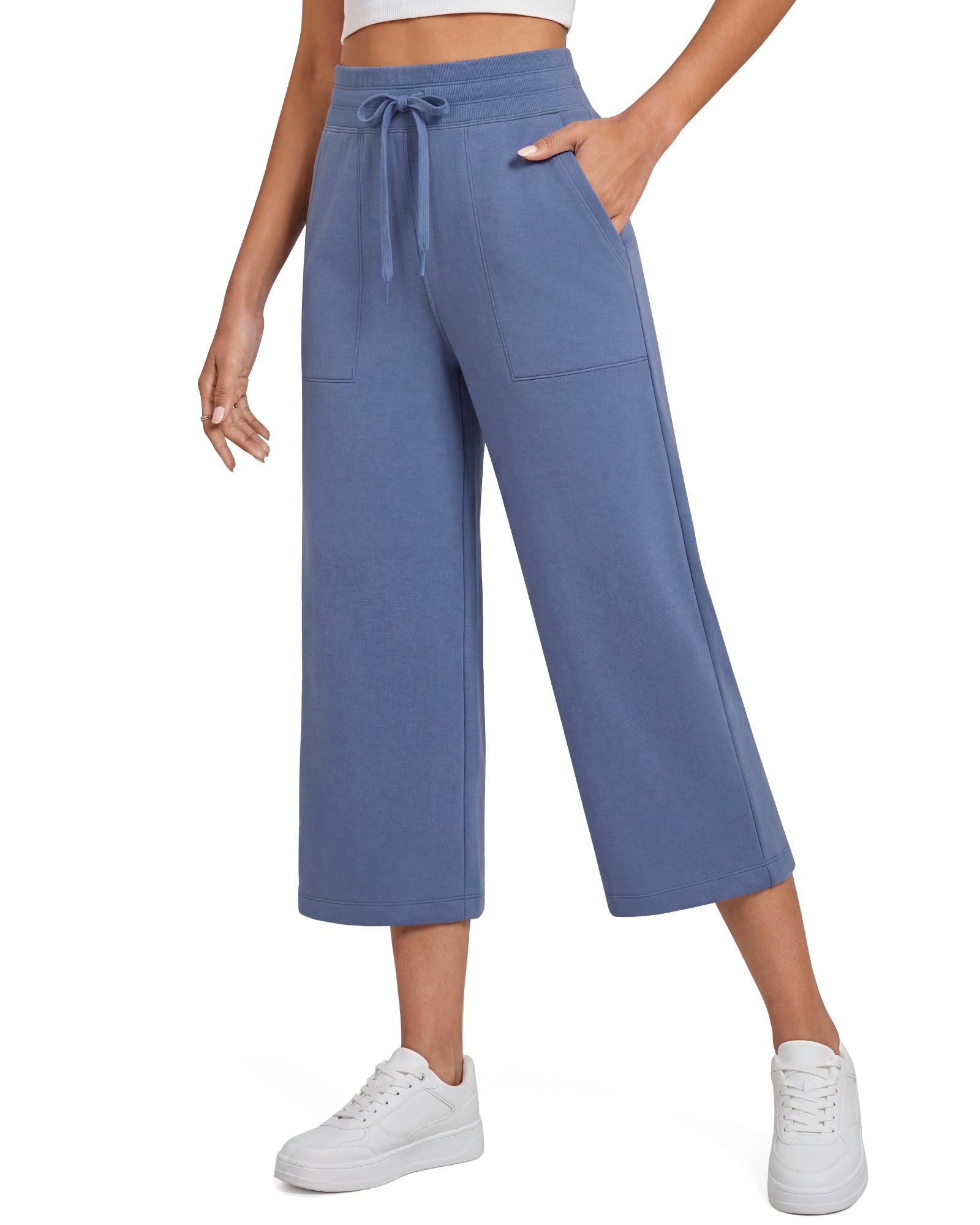 G4Free - G4Free Smoofit High Waisted Drawstring Wide Leg Capris with Pockets -GF26J982A001A-S