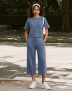 G4Free - G4Free Smoofit High Waisted Drawstring Wide Leg Capris with Pockets -GF26J982A001A-S