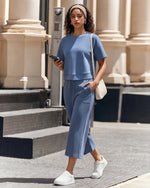 G4Free - G4Free Smoofit High Waisted Drawstring Wide Leg Capris with Pockets -GF26J982A001A-S
