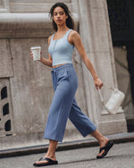 G4Free - G4Free Smoofit High Waisted Drawstring Wide Leg Capris with Pockets -GF26J982A001A-S