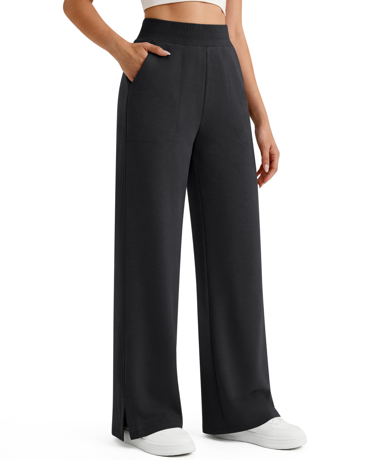G4Free - G4Free Smoofit Modal Soft Sweatpants Ribbed Waist Side Slit with Pockets -GF26J1018A001A-S