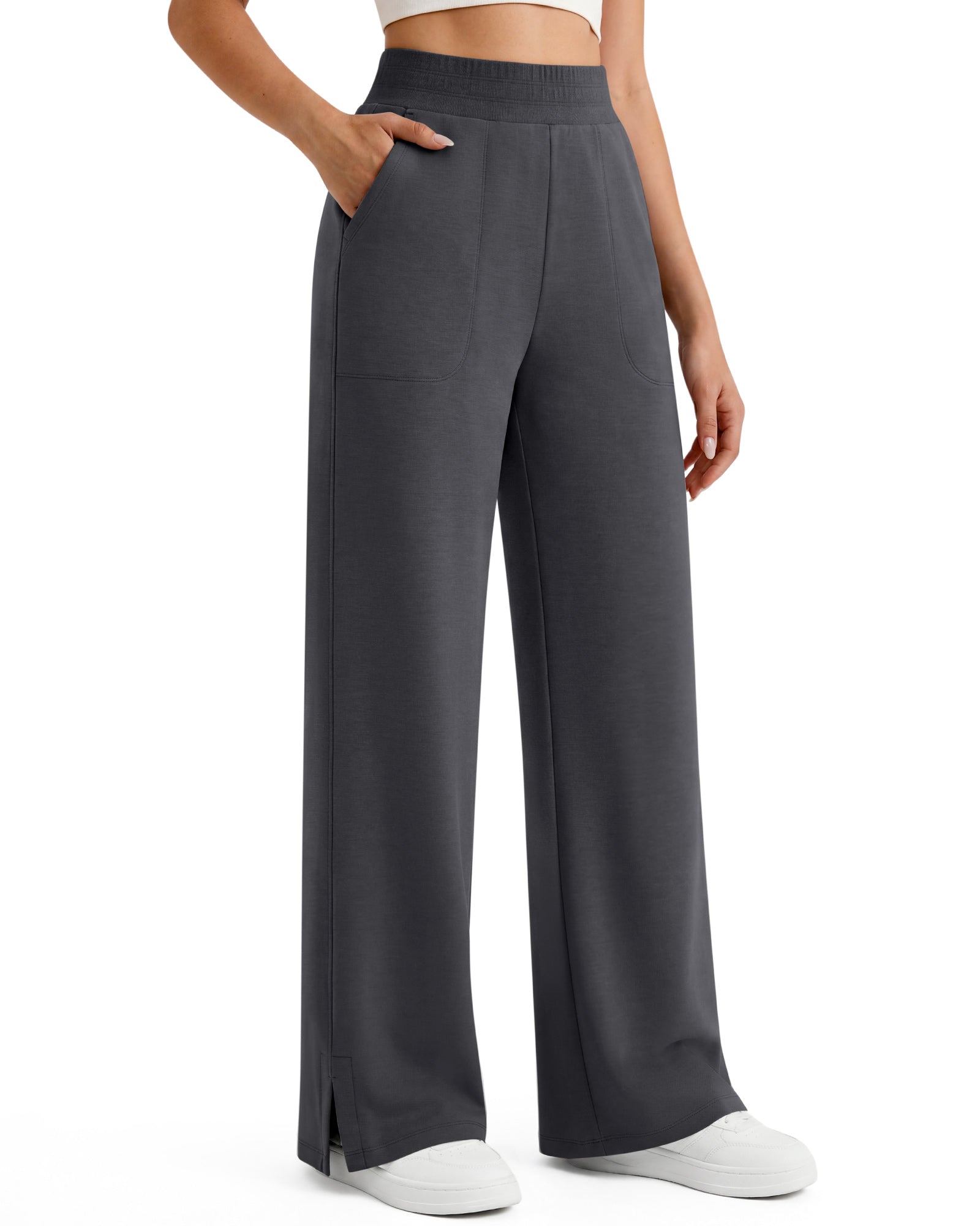 G4Free - G4Free Smoofit Modal Soft Sweatpants Ribbed Waist Side Slit with Pockets -GF26J1018A001A-S