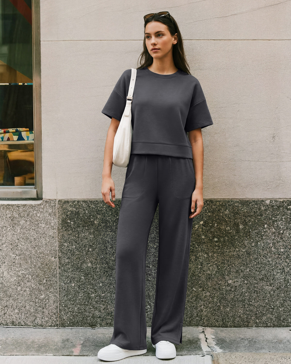G4Free - G4Free Smoofit Modal Soft Sweatpants Ribbed Waist Side Slit with Pockets -GF26J1018A001A-S