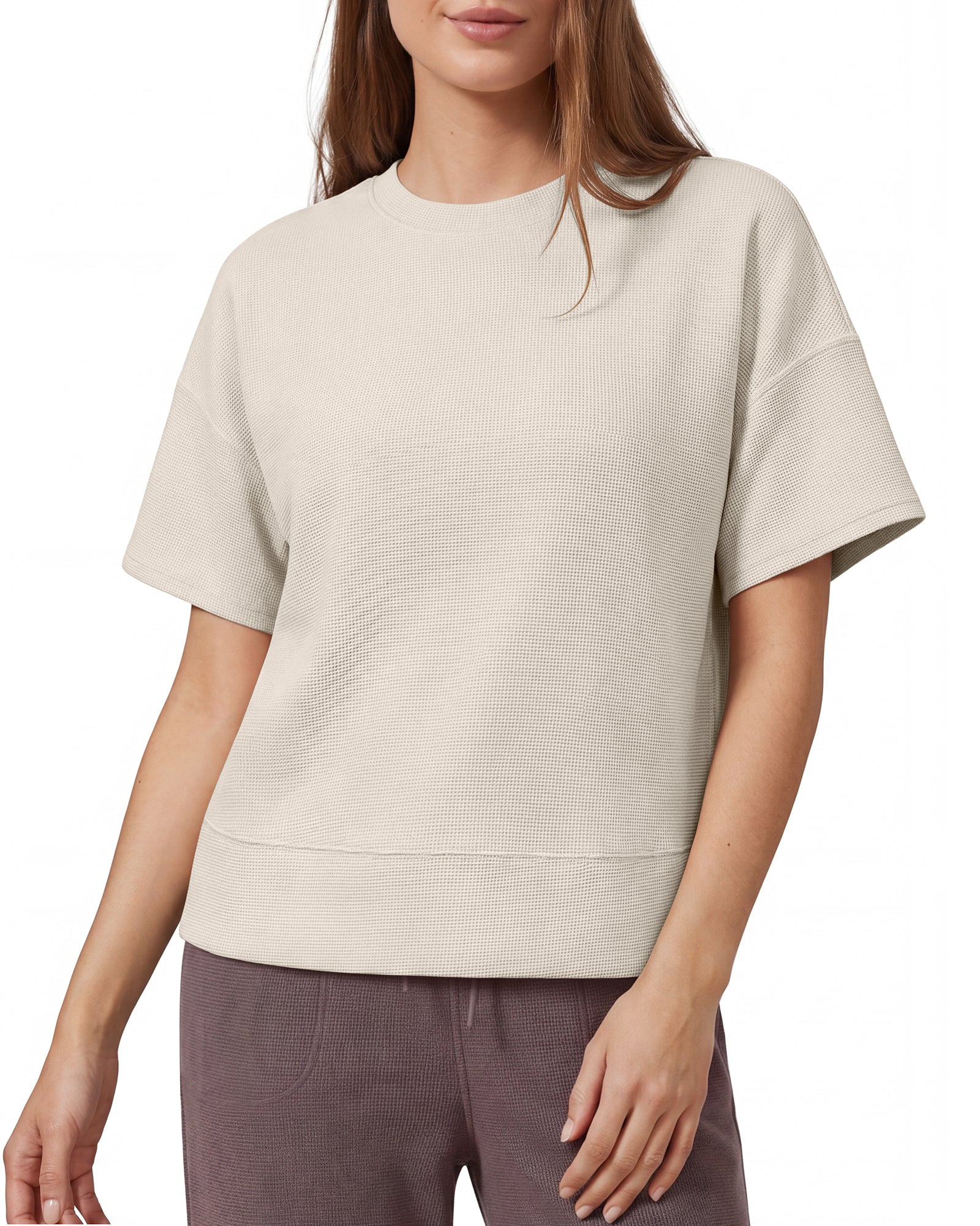 G4Free - G4Free Soft Waffle Knit Crewneck Tee Breathable Loose Fit -GF26K1003A001A-S