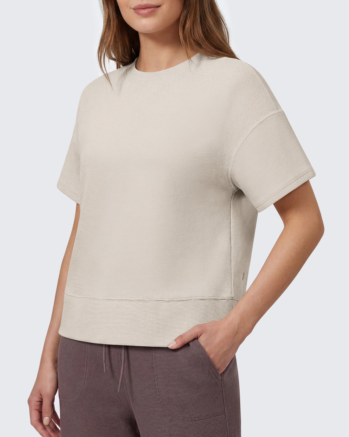 G4Free - G4Free Soft Waffle Knit Crewneck Tee Breathable Loose Fit -GF26K1003A001A-S