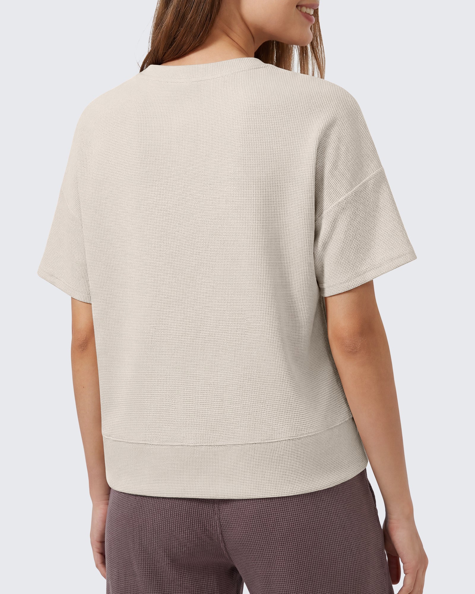 G4Free - G4Free Soft Waffle Knit Crewneck Tee Breathable Loose Fit -GF26K1003A001A-S
