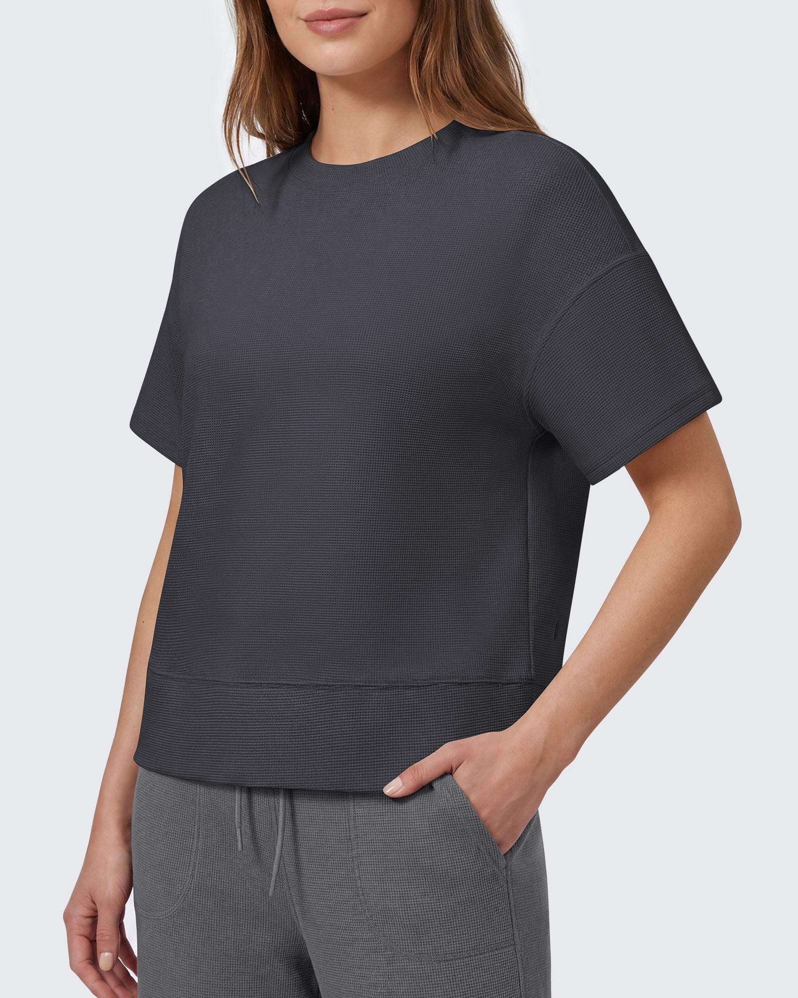G4Free - G4Free Soft Waffle Knit Crewneck Tee Breathable Loose Fit -GF26K1003A001A-S