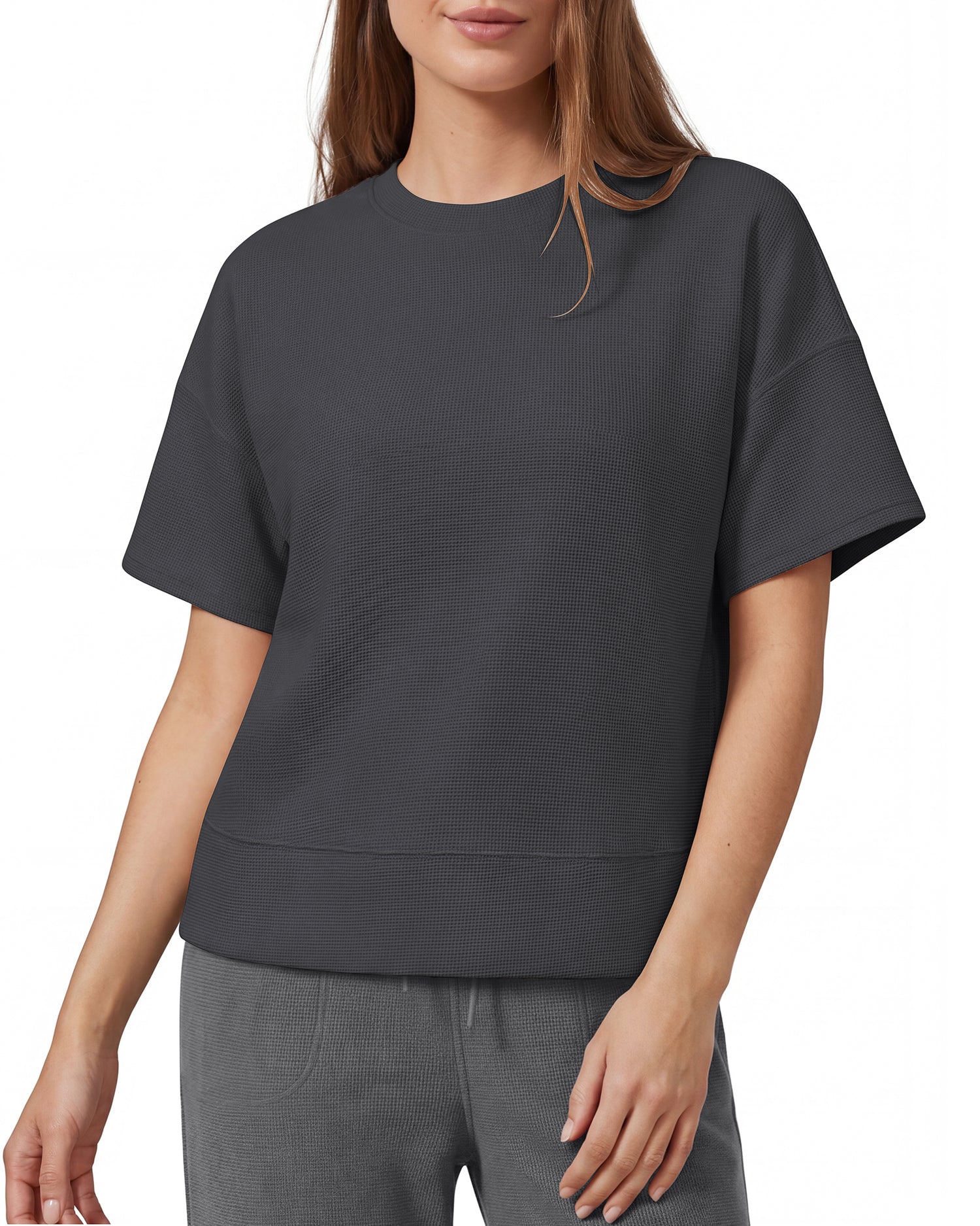 G4Free - G4Free Soft Waffle Knit Crewneck Tee Breathable Loose Fit -GF26K1003A001A-S
