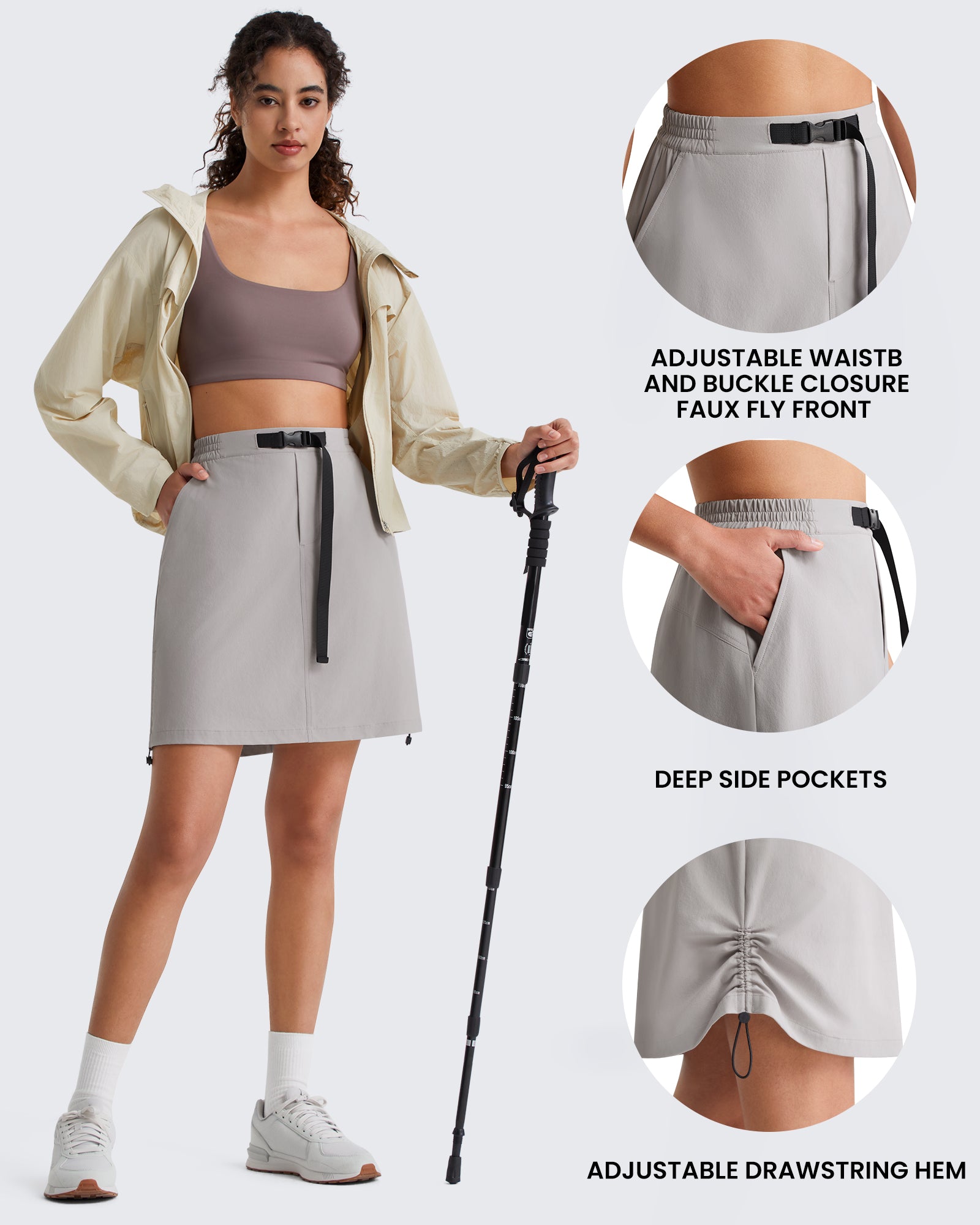 G4Free - G4Free Strowen 18" Hiking Cargo Skirt Elastic Waist 2 Pockets Quick Dry -GF26S953A001A-S