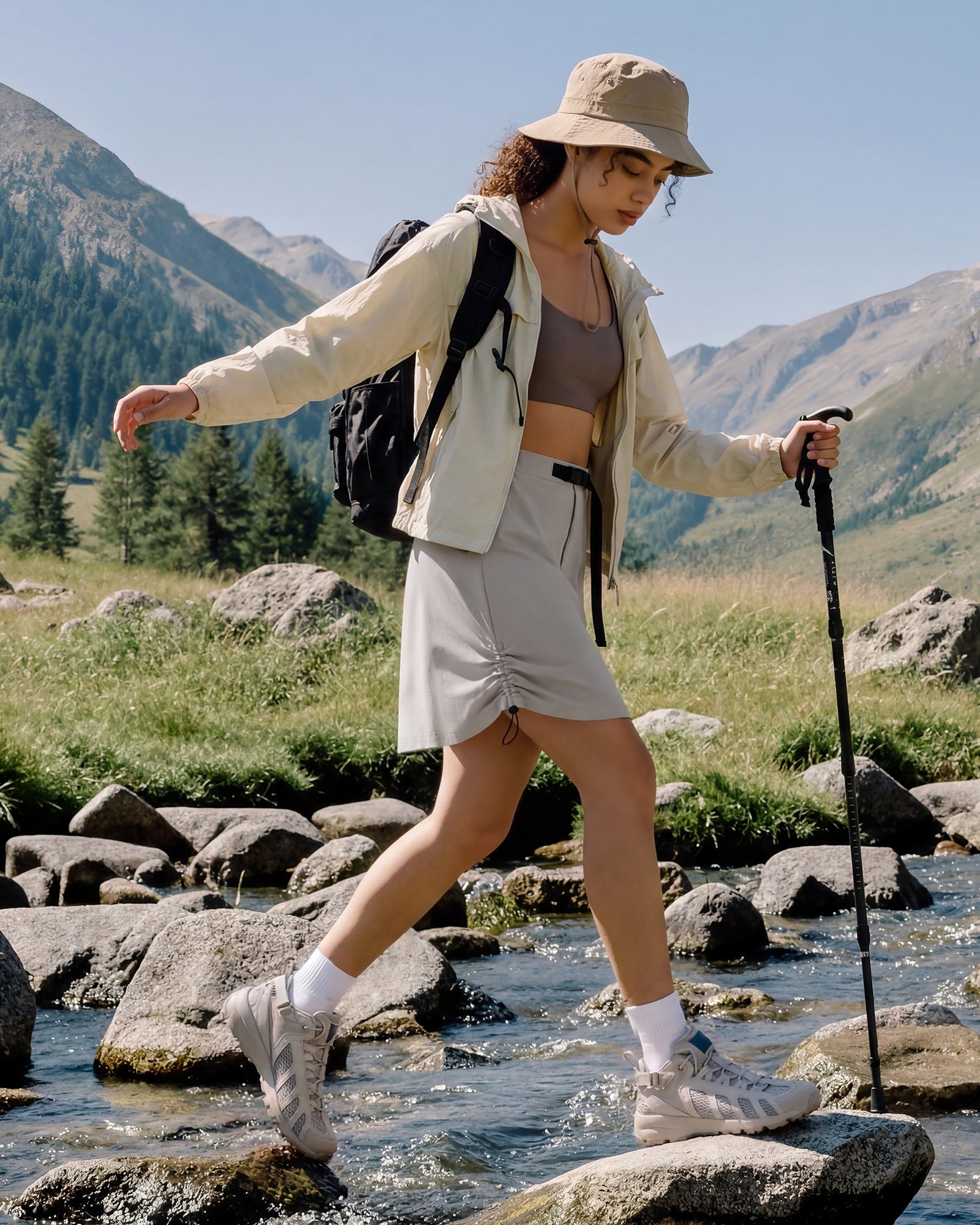 G4Free - G4Free Strowen 18" Hiking Cargo Skirt Elastic Waist 2 Pockets Quick Dry -GF26S953A001A-S
