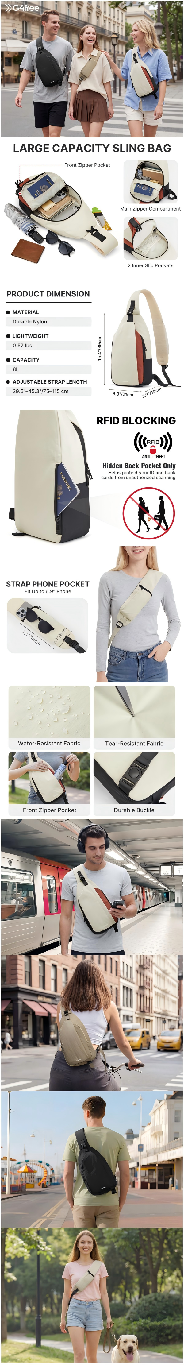 G4Free - G4Free Stylish RFID Anti-Theft Chest Bag -TN25B617A